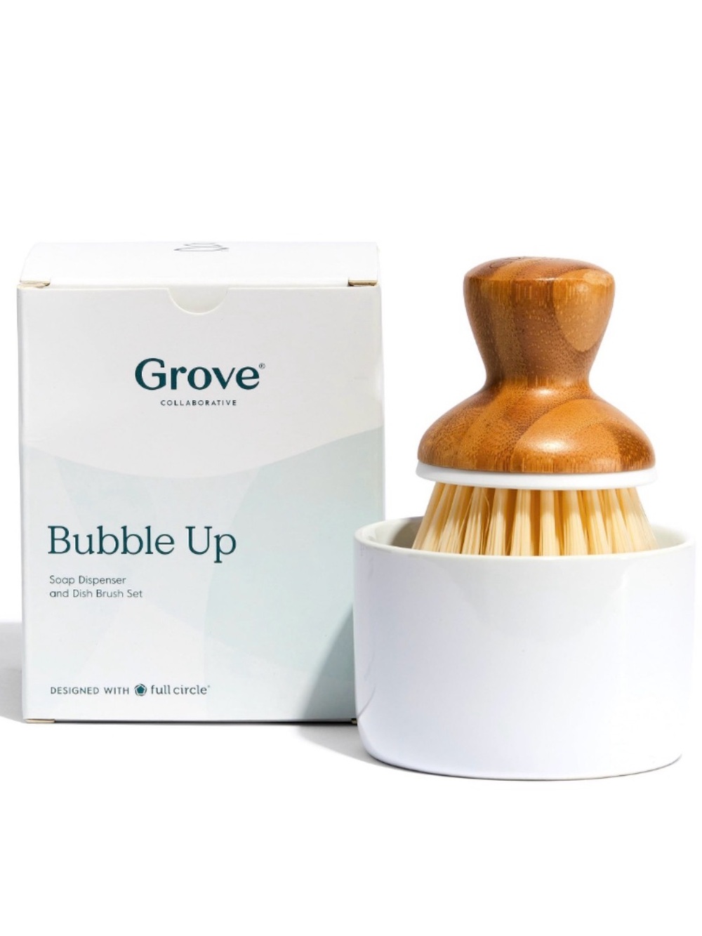 groove Bamboo Dish Brush Set with White Bristles NIB